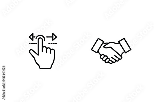 Digital interface and business agreement icons in simple line art with modern visual appeal