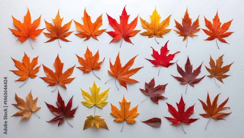 Variegated autumn leaves arranged on a white isolated background Variegated autumn leaves arranged on a white isolated background