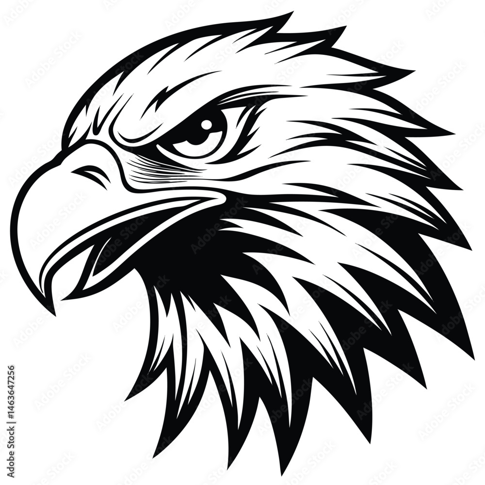 Obraz premium Fierce Eagle Head Logo Vector – Bold Black and White Mascot Design