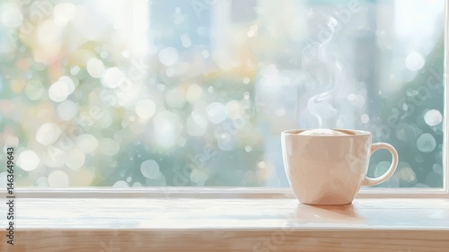 A vibrant urban painting featuring emotional coffee steam, capturing a moment of tranquility in a busy environment.