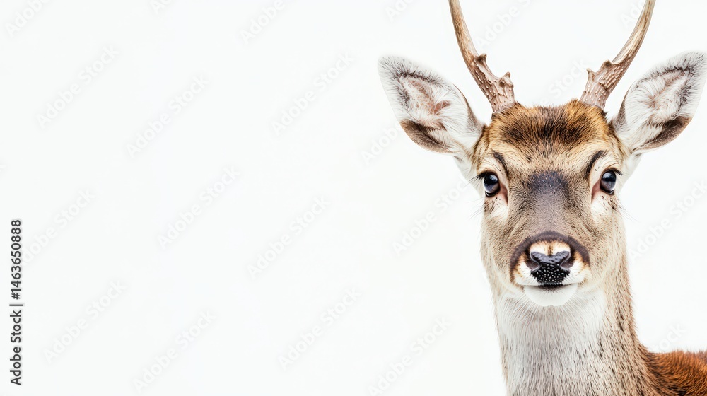 Obraz premium Captivating Portrait of a Young Deer Against Clean White Background