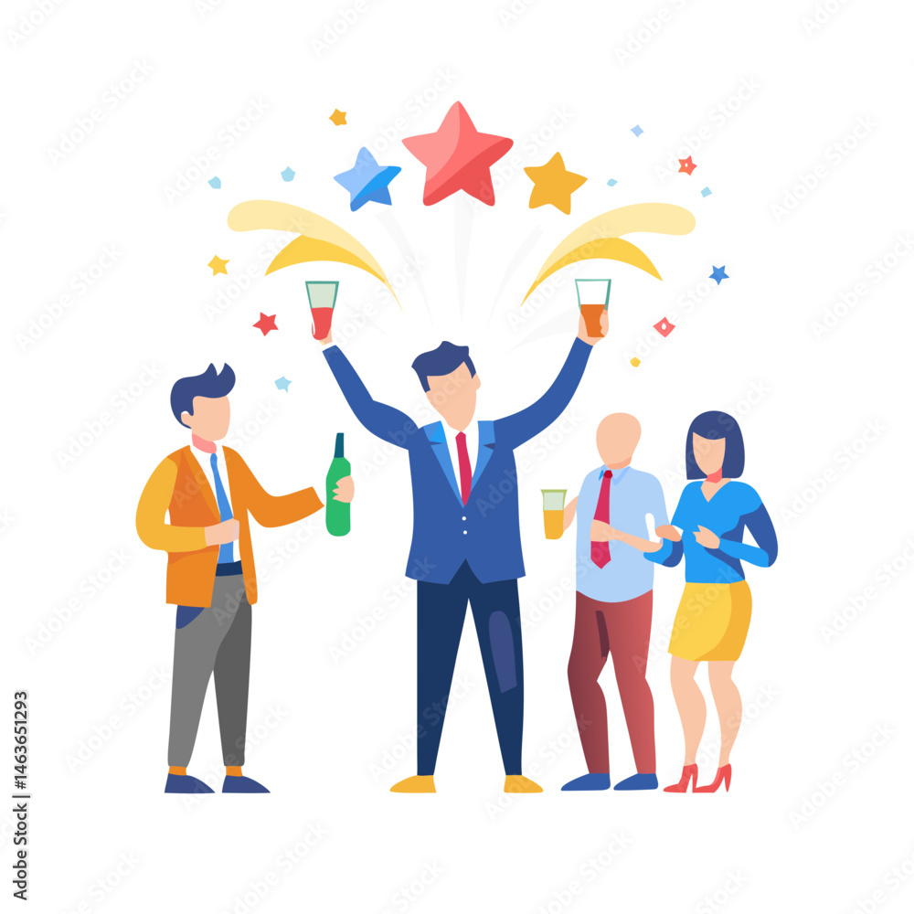 Cheering celebration with confetti and friends suitable for various creative projects. Cheering celebration with confetti and friends suitable for various creative projects.