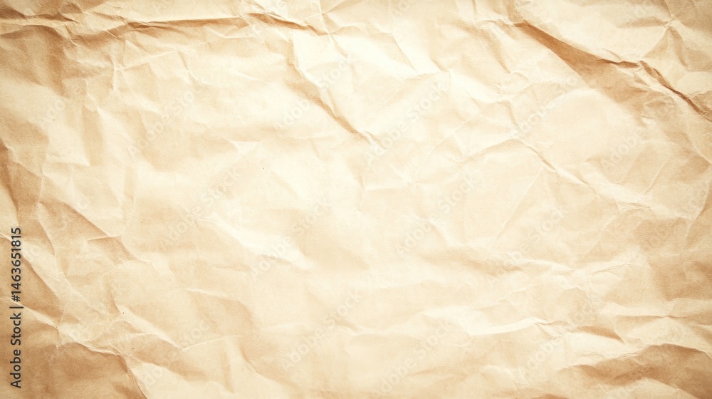 Fototapeta premium Crumpled paper texture background beige brown wrinkled surface design element