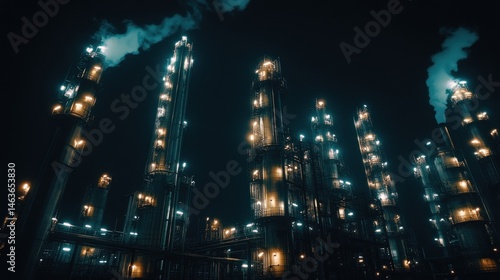 Wallpaper Mural Night view of industrial plant tall metal structures artificial lights smoke Torontodigital.ca