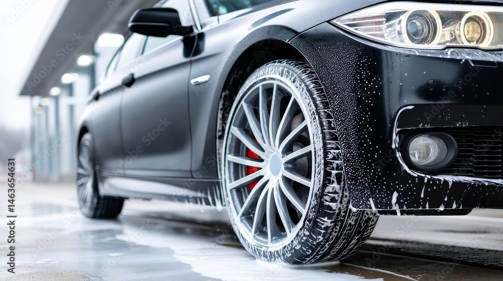 Fototapeta premium Automated Car Wash Service: Sparkling Clean Results - Experience the ultimate in car care with our automated car wash. Enjoy a spotless finish, superior cleaning power, and a convenient