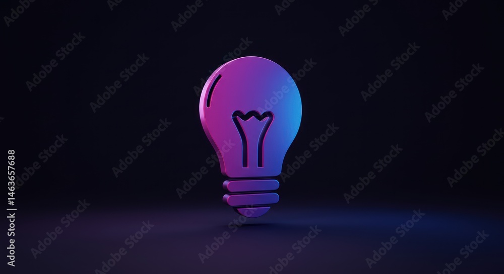 Illuminated lightbulb icon with purple and blue gradient on a dark background. Illuminated lightbulb icon with purple and blue gradient on a dark background.