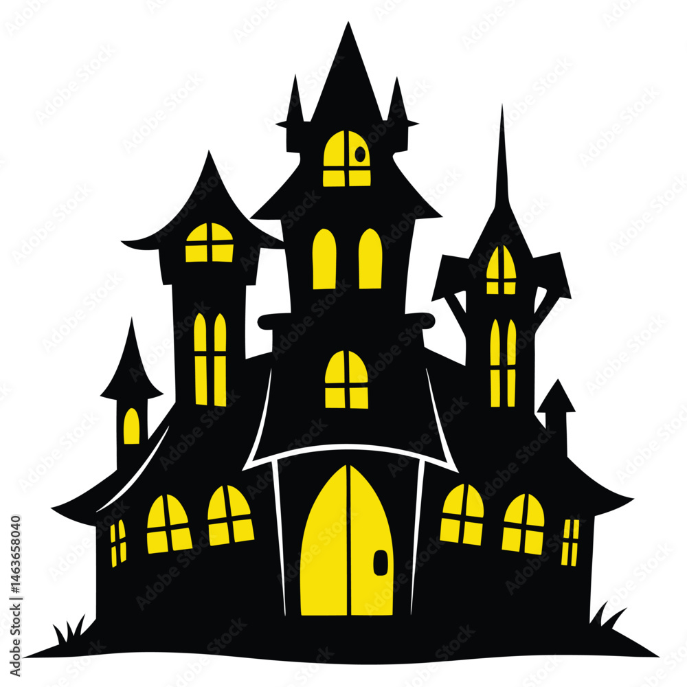 Cartoon Haunted House with Yellow Windows and Twisted Architecture Isolated on White Background
Cartoon Haunted House with Yellow Windows and Twisted Architecture Isolated on White Background