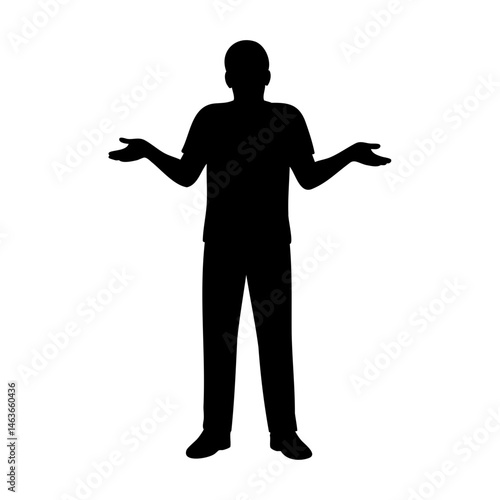 Silhouette of man shrugging with both arms