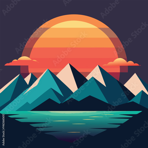 Egyptian pyramids in the desert landscape at sunset