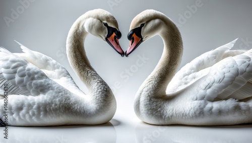 Fototapeta Naklejka Na Ścianę i Meble -  Pair of graceful swans displayed on a white background