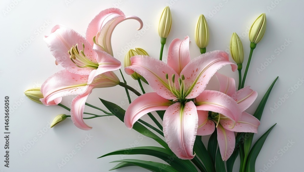 Pink lily flower arrangement suitable for card designs and decorative purposes Pink lily flower arrangement suitable for card designs and decorative purposes