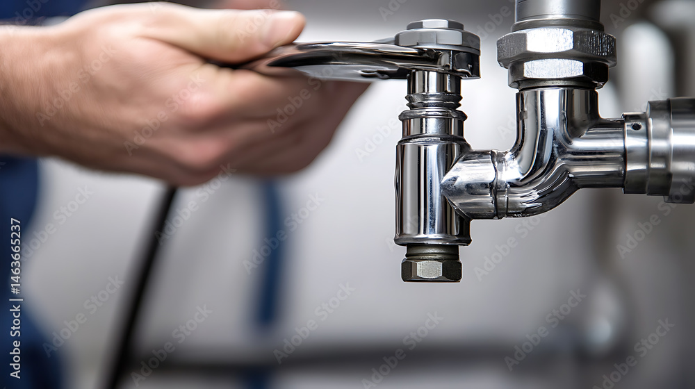 Plumber Fixing a Pipe with a Wrench Plumber Fixing a Pipe with a Wrench