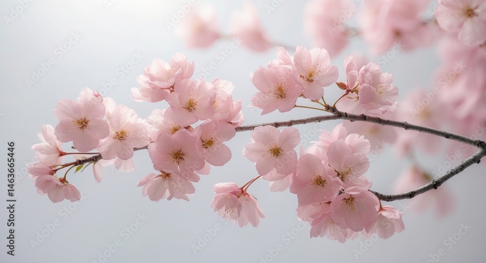 Obraz premium White background featuring blooming Sakura flowers.