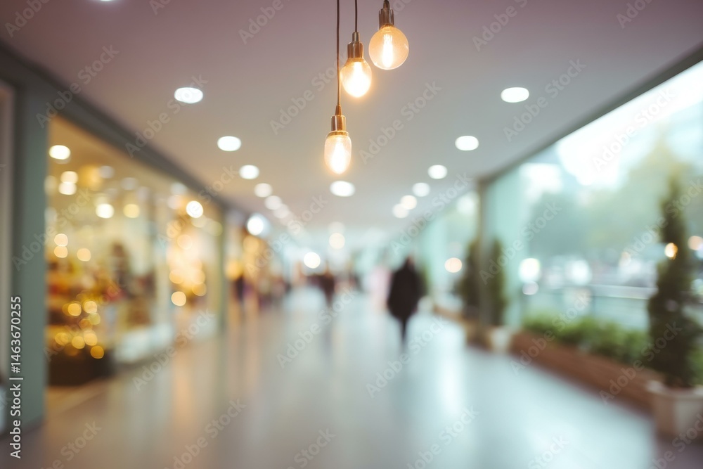 Blurred View of a Shopping Mall Interior with People