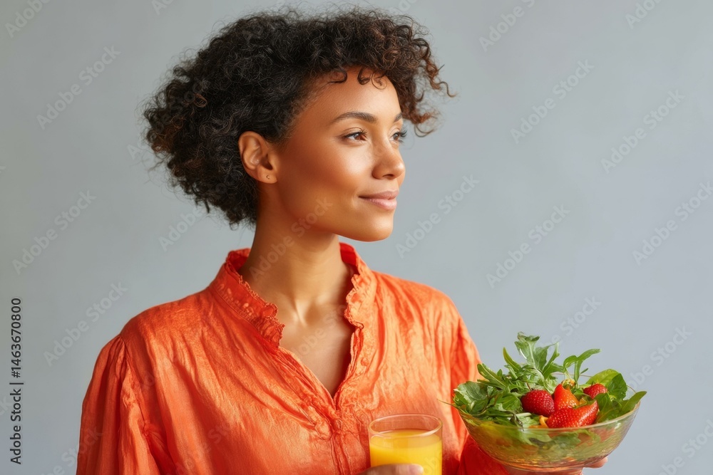 Woman Holding a Salad and Juice Portrait
