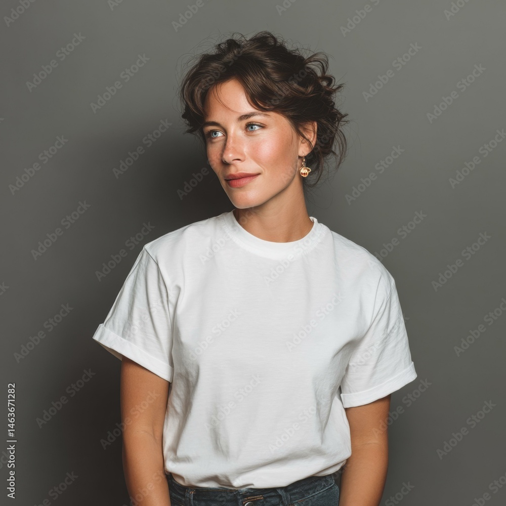 Woman in White T-Shirt Studio Portrait