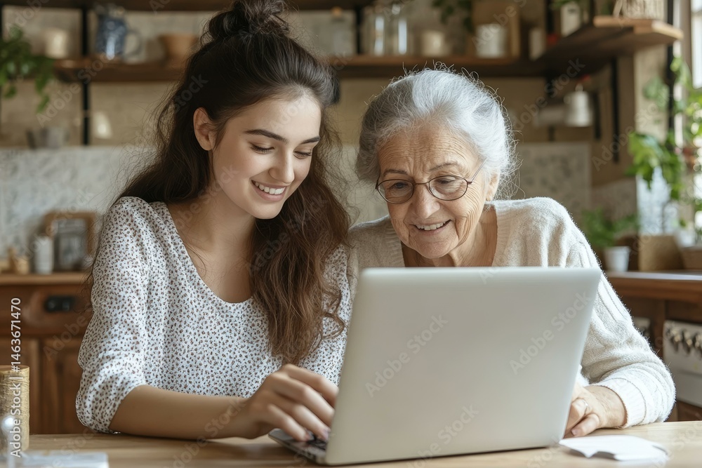 Two People Using Laptop in a Home