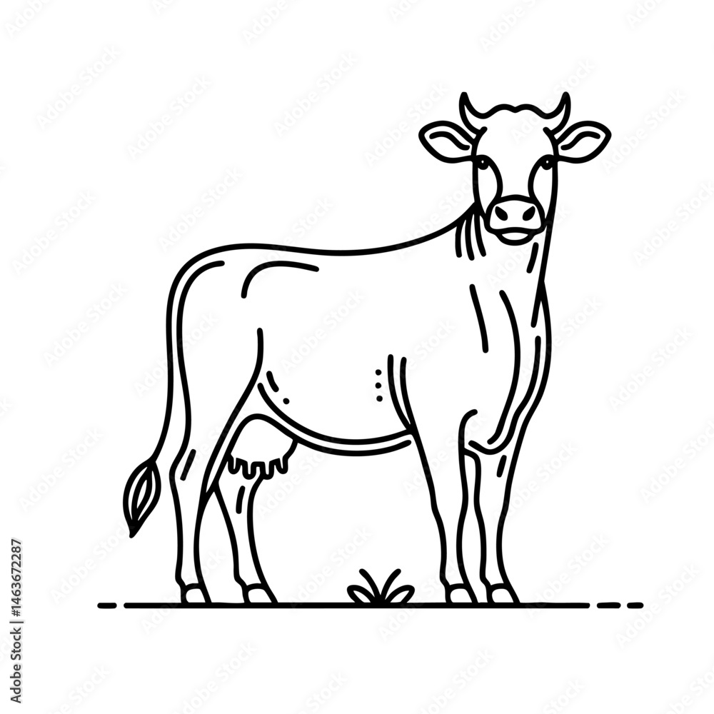 Fototapeta premium Line Art Cow Illustration, Elegant Farm Animal Vector Graphic