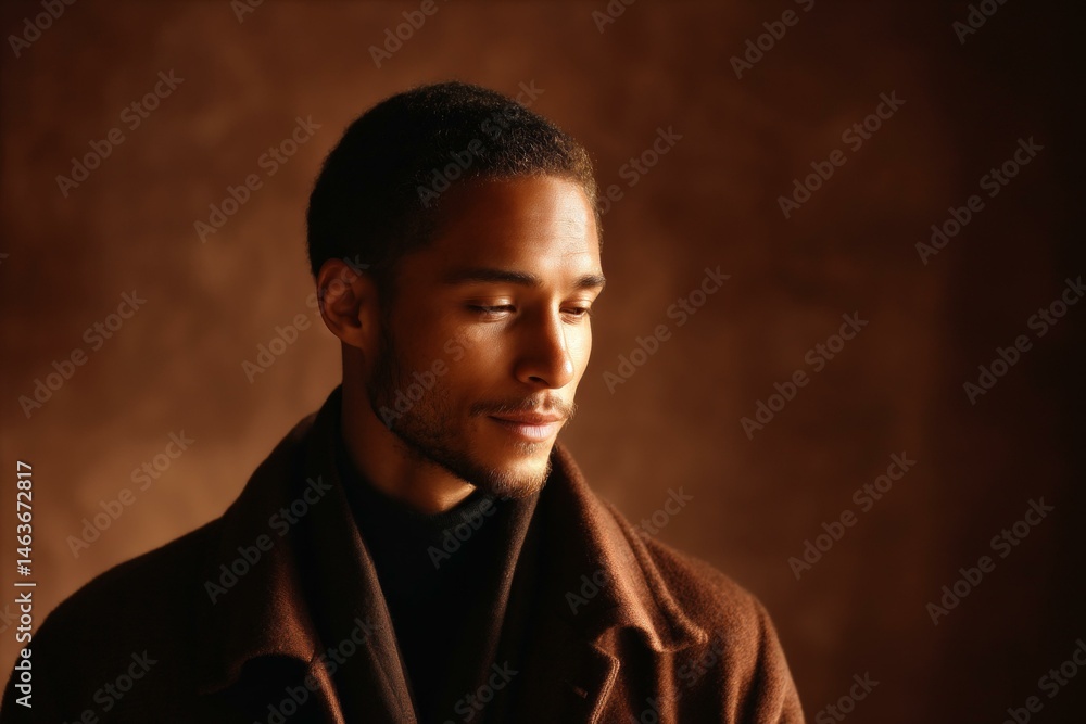 Fototapeta premium Man in a Brown Coat Studio Portrait