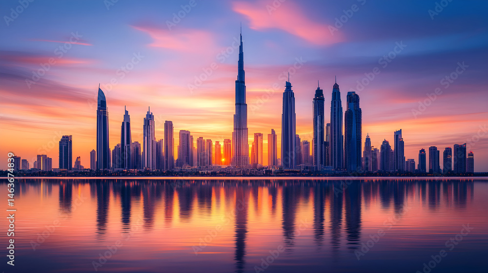Urban Sunset Symphony: A Skyline's Dance Between Daylight and Dusk