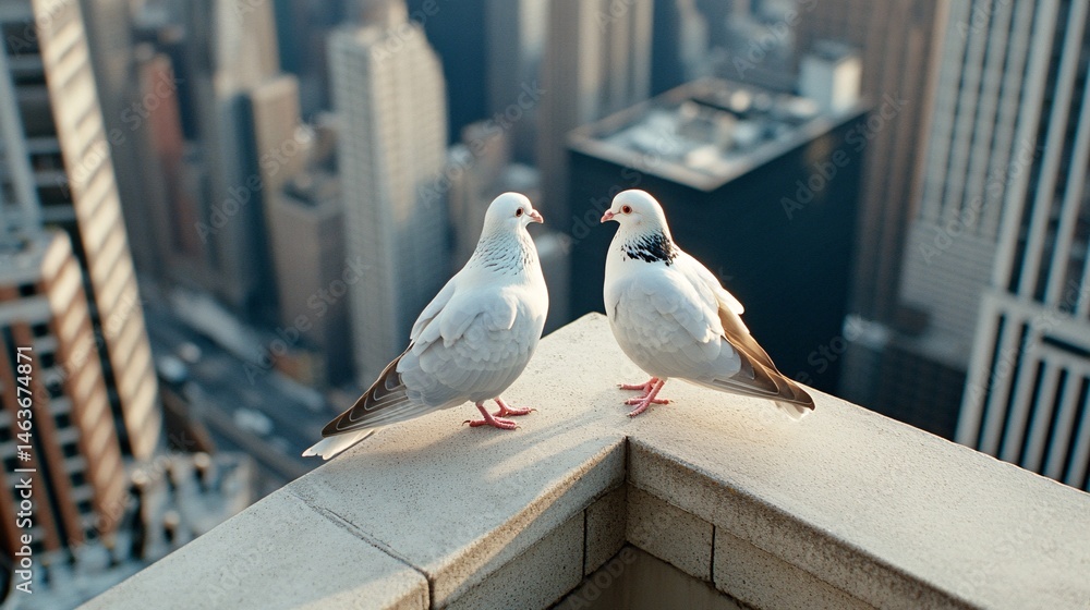 Serene Doves in Urban Landscape Amidst Noise and Pollution