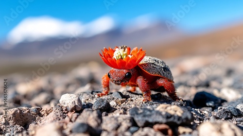 Obraz na płótnie Resilient Insect Adorned with Flower in Harsh Desert Environment w salonie