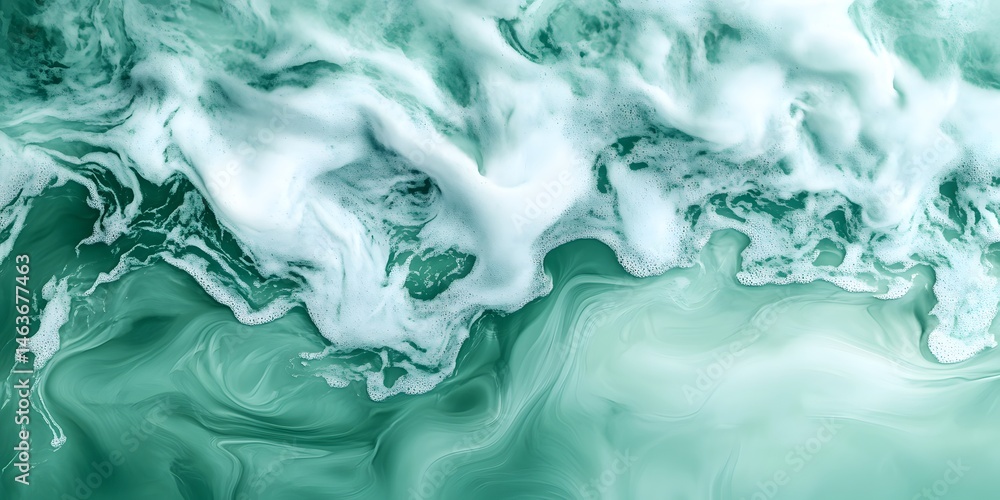 Naklejka premium Raging Ocean Waves: Capture the raw power and aesthetic beauty of the ocean, depicting the dynamic movement of waves. The foamy crests and swirling turquoise waters create a sense of awe. 
