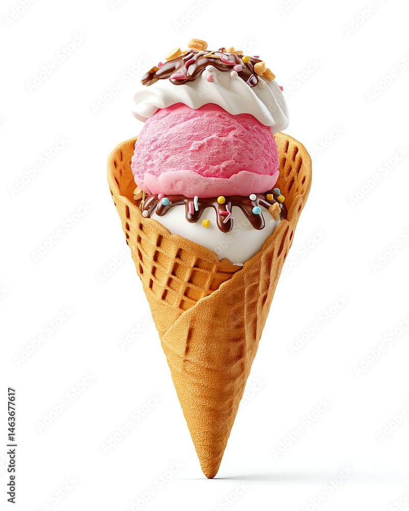 Double Scoop Ice Cream Cone with Strawberry and Vanilla Double Scoop Ice Cream Cone with Strawberry and Vanilla