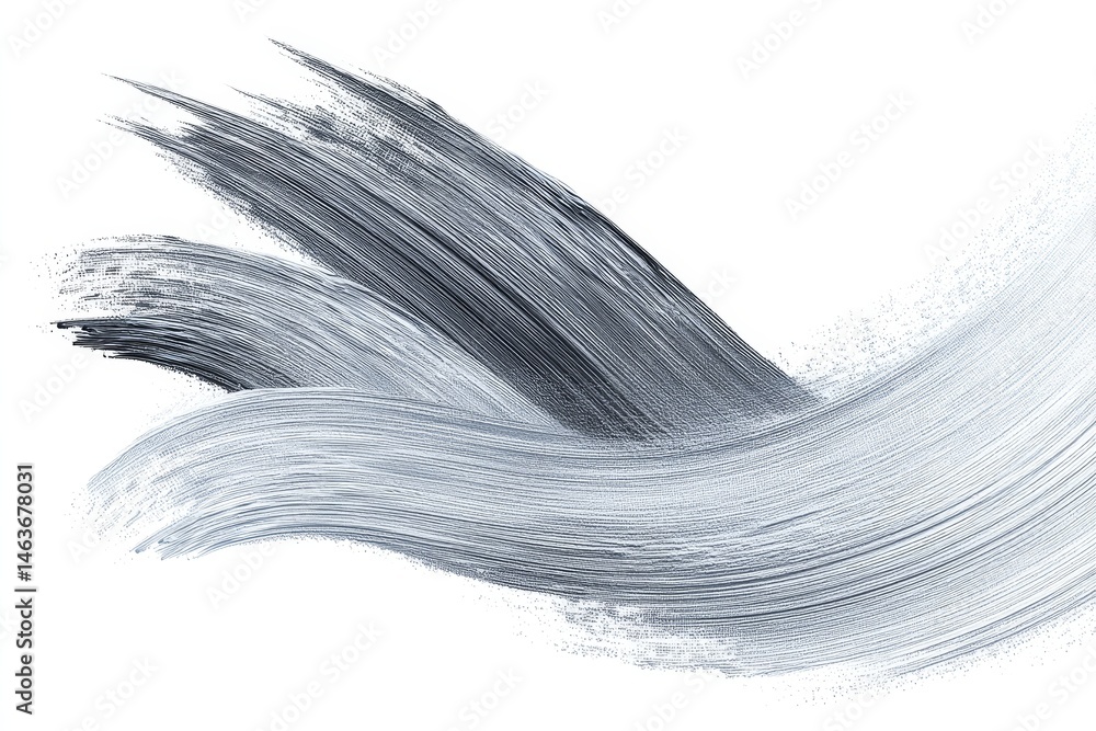 Obraz premium Silver Brush Strokes Sketch on White - Abstract silver paint brush strokes, elegant design, modern art, flowing lines, textured background. Symbolizing: fluidity, movement, creativity, elegance