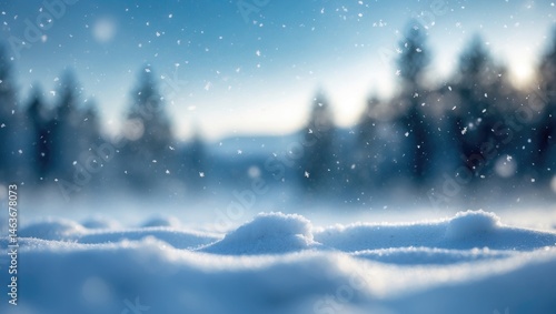 Wallpaper Mural Peaceful winter landscape featuring snow-covered forest, falling flakes, and a blue sky in a broad panoramic view Torontodigital.ca