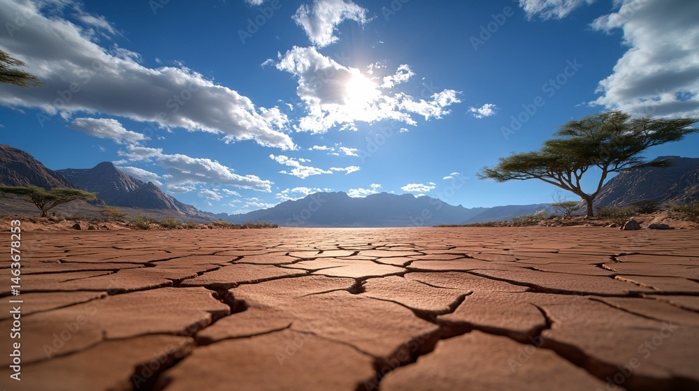 Desertification Landscape Highlighting Water Scarcity and Climate Change