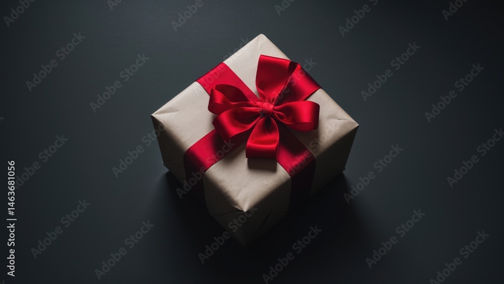 Obraz premium Design for Black Friday sale banner featuring a wrapped gift box with red ribbon bow on background