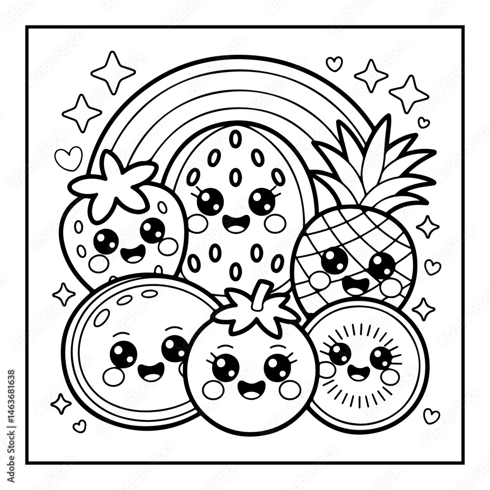 Obraz premium Kawaii Fruit Coloring Pages For Kids and Adults