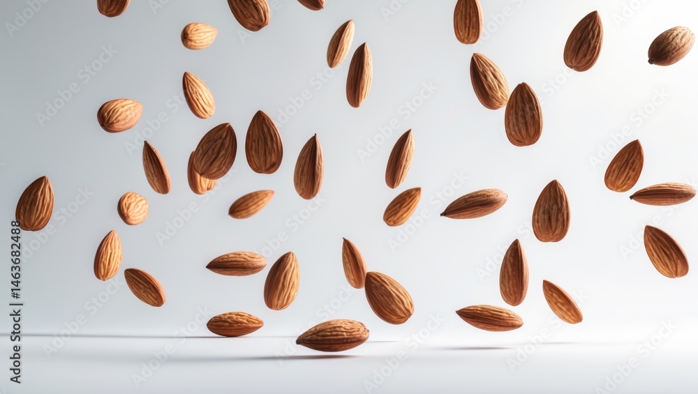 Almonds Dropping Against a Plain Background Almonds Dropping Against a Plain Background