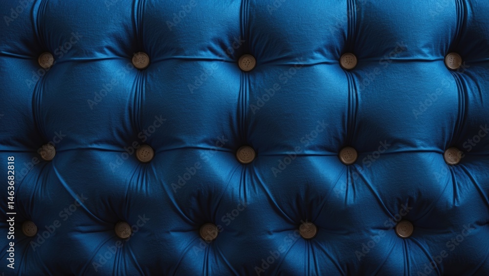 Elegant blue capitone textile featuring tufted checkered design with buttons, ideal for furniture and wall decor Elegant blue capitone textile featuring tufted checkered design with buttons, ideal for furniture and wall decor