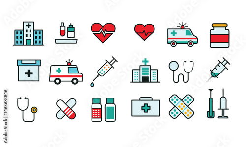 Medical icons set. Healthcare and medicine. Medical Insurance.
