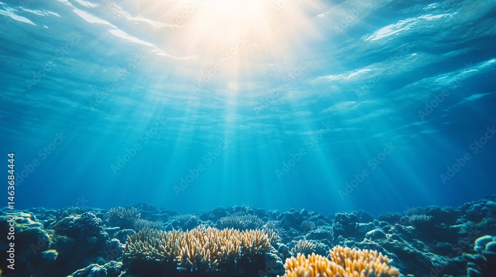 Breathtaking Underwater Scene of Coral Reef Ecosystem and Sunlight