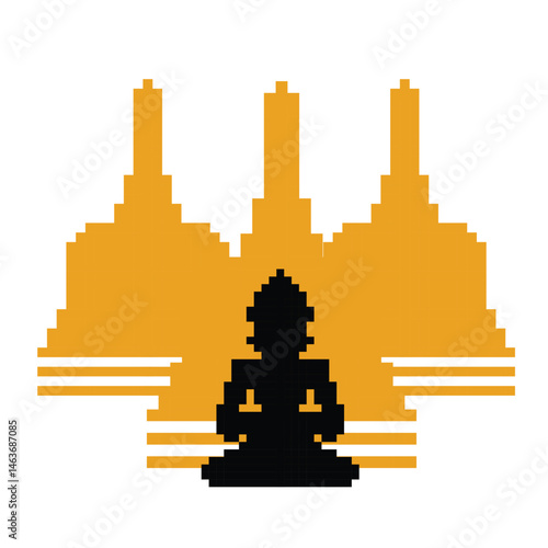 Vesak Day with pixel art, orange black style, eps 10 illustration.