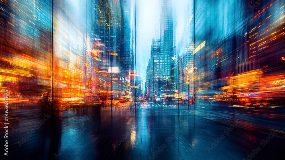 Reflections of a modern city skyline on the glass exterior of a futuristic skyscraper, with motion blur and bokeh creating an immersive corporate aesthetic Reflections of a modern city skyline on the glass exterior of a futuristic skyscraper, with motion blur and bokeh creating an immersive corporate aesthetic