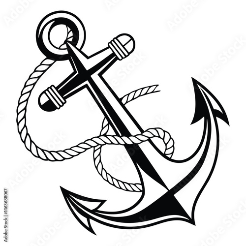 Nautical Anchor with Rope Design Element Graphic illustration for nautical themes, marine designs, or tattoo art.