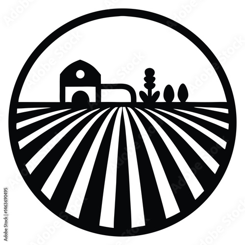 Farmland Barn Field Agriculture Rural Countryside Simple Black White Icon Design