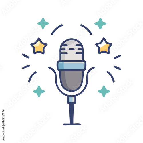 Microphone with Sparkles Representing Celebrity Performance and Fame