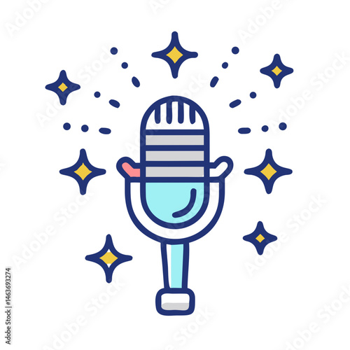 Microphone with Sparkles Representing Celebrity Performance and Fame