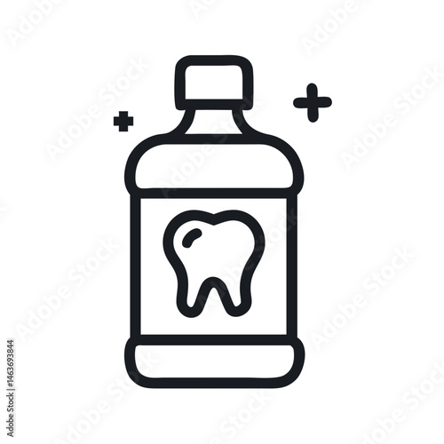 Mouthwash Bottle with Tooth Icon Representing Dental Hygiene and Oral Care

