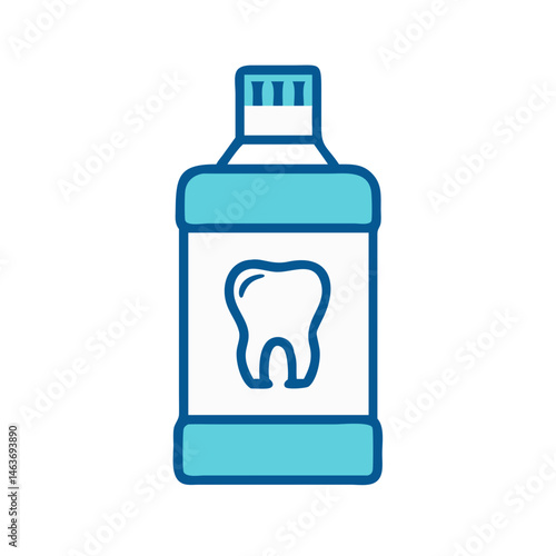 Mouthwash Bottle with Tooth Icon Representing Dental Hygiene and Oral Care

