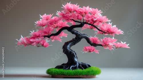 Wallpaper Mural Small ornamental bonsai featuring a curved trunk, visible roots, and pink-tipped white leaves Torontodigital.ca