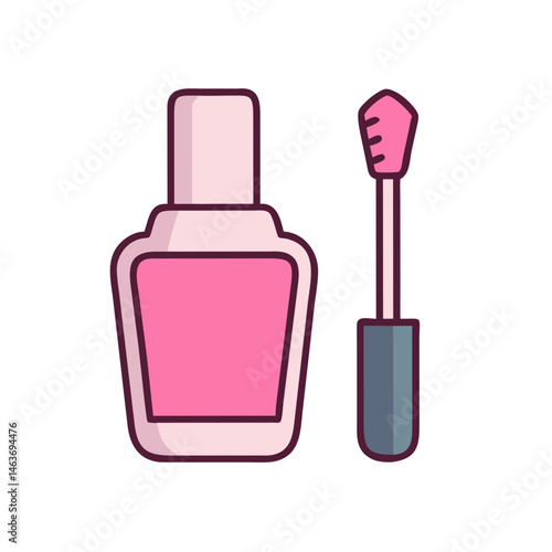 Nail Polish Bottle with Brush Icon Representing Makeup and Cosmetic Application