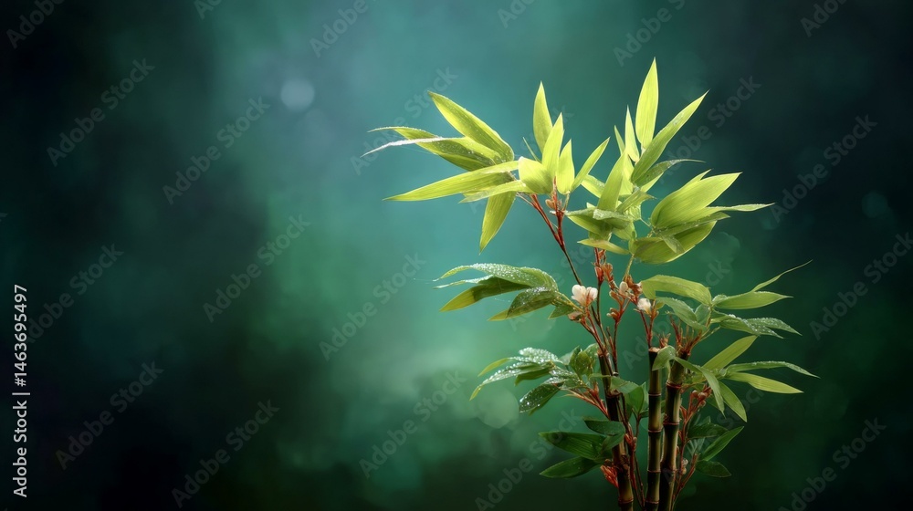 A Delicate Bamboo Plant in a Dark Teal Background
