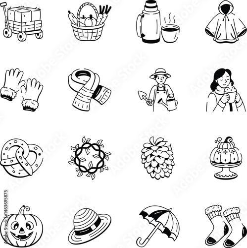 Collection of Hand Drawn Fall and Autumn Icons
