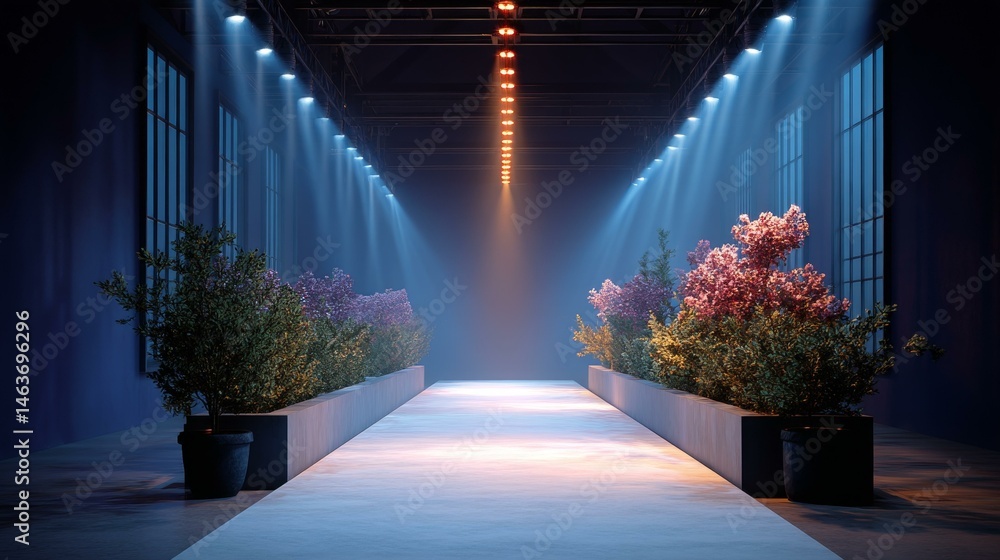 Elegant Fashion Runway in Industrial Setting